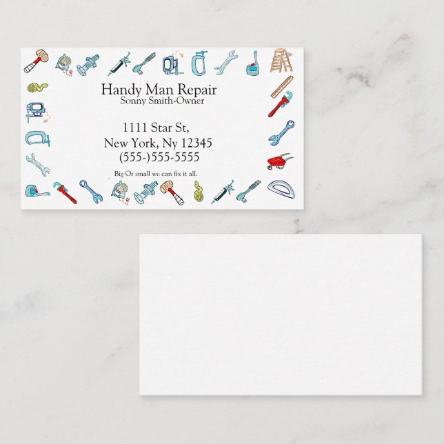 Carte De Visite outils de maintenance handman (Devant / Derrière)
