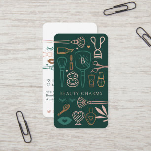 Carte De Visite Outils de Maquillage Charms de Beauté de Luxe Vert