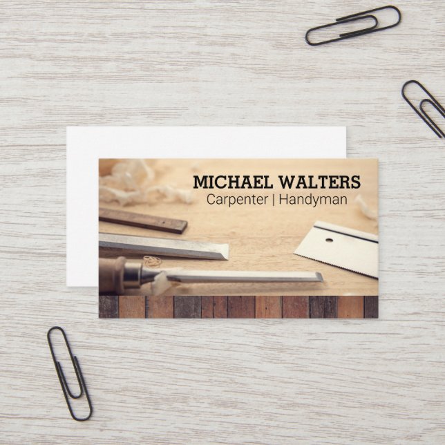 Carte De Visite Outils de menuiserie | Bois | Handyman (Devant/Arrière en situation)
