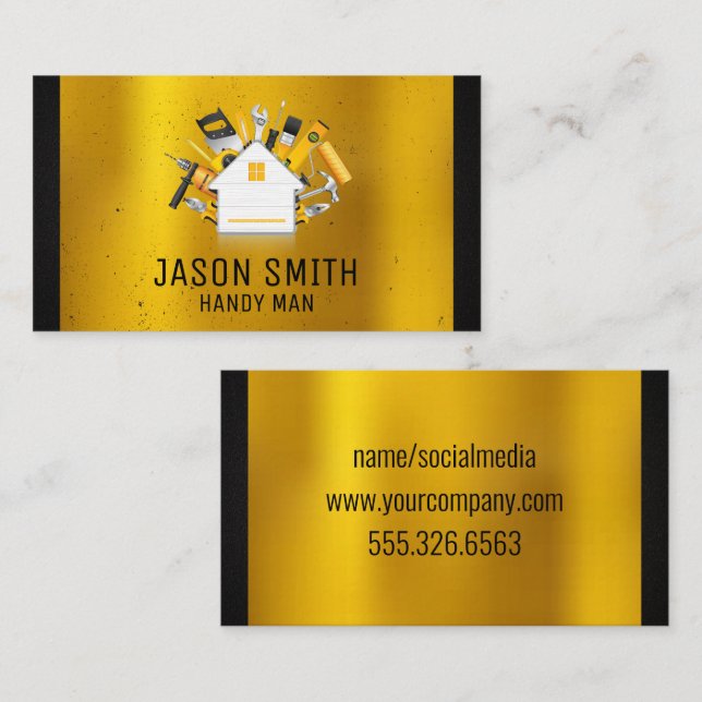 Carte De Visite Outils de menuiserie Gold Métal Black Triage (Devant / Derrière)