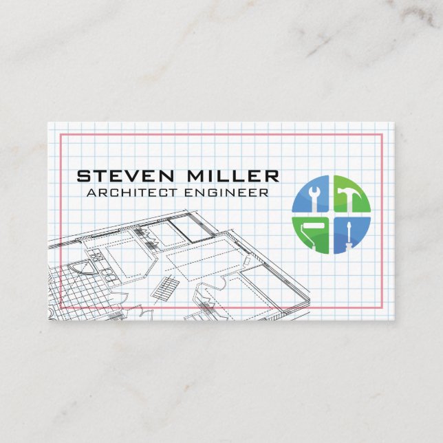 Carte De Visite Outils de menuiserie | Logo de l'architecte | Lign (Devant)
