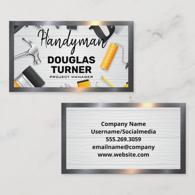 Carte De Visite Outils de menuiserie sur table | Couleur (Devant / Derrière)