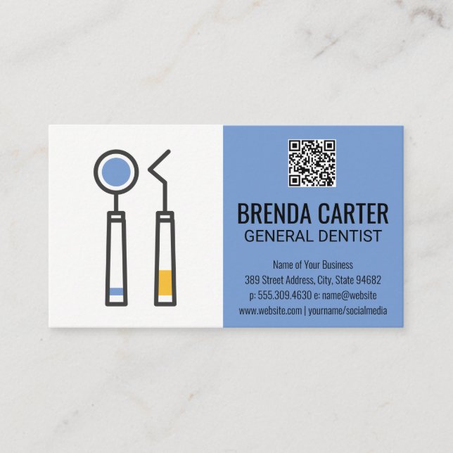 Carte De Visite Outils de nettoyage des dents dentaires | Code d'a (Devant)