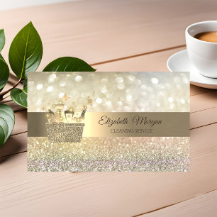 Carte De Visite Outils de nettoyage paillettes dorées Bokeh élégan