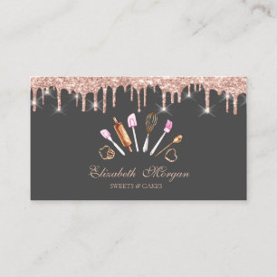 Carte De Visite Outils de pâtisserie Chic Sweets Cupcake Rose Gold