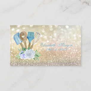 Carte De Visite Outils de pâtisserie élégants Bokeh Fleurs