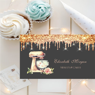 Carte De Visite Outils de pâtisserie Mixer Hearts Roses Chic Drips