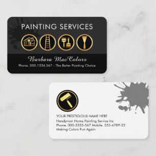 Carte De Visite Outils de peinture dorés sur couche grise noire