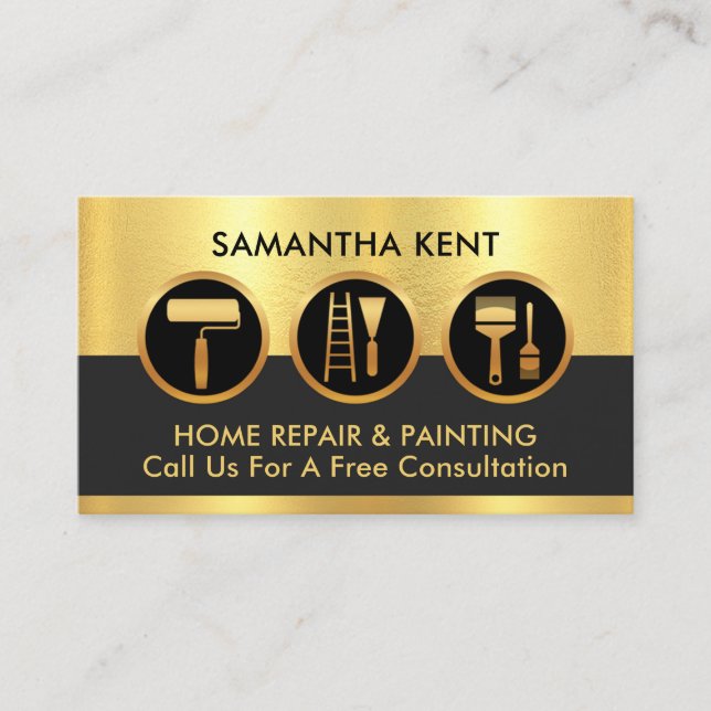 Carte De Visite Outils de peinture Gold Handyman (Devant)