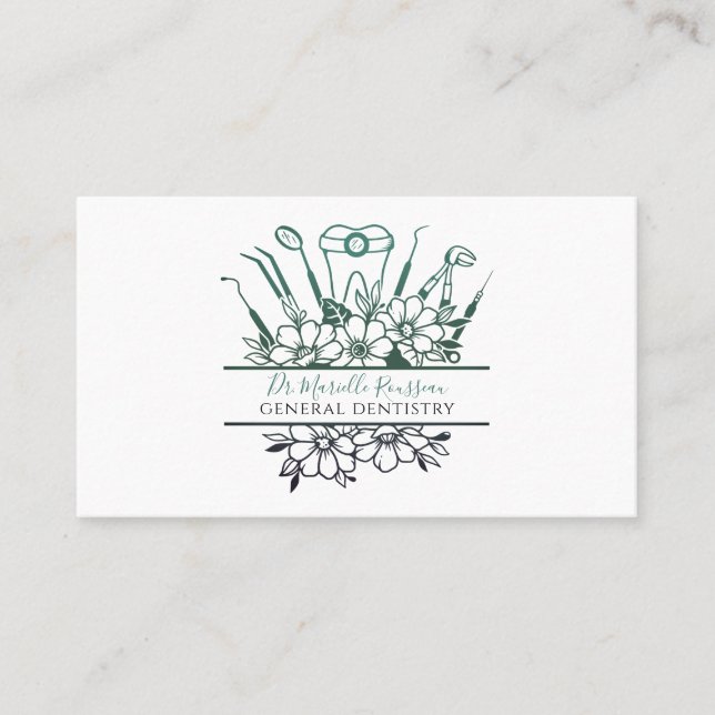 Carte De Visite Outils Dentiste & Floral (Devant)