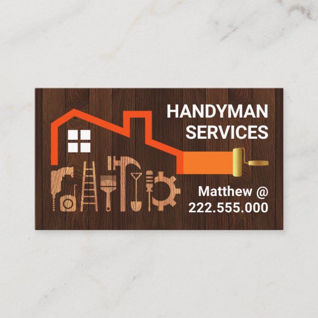 Carte De Visite Outils Handyman Bâtir Sur Le Bois (Devant)