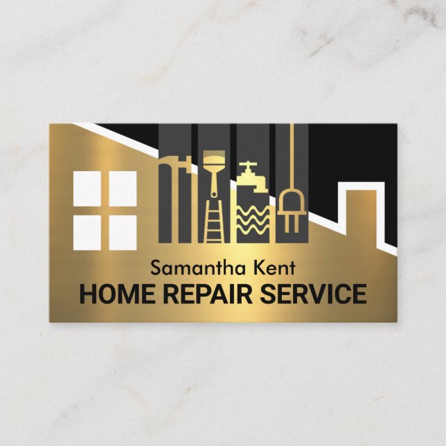 Carte De Visite Outils Handyman de cadre Gold Building (Devant)