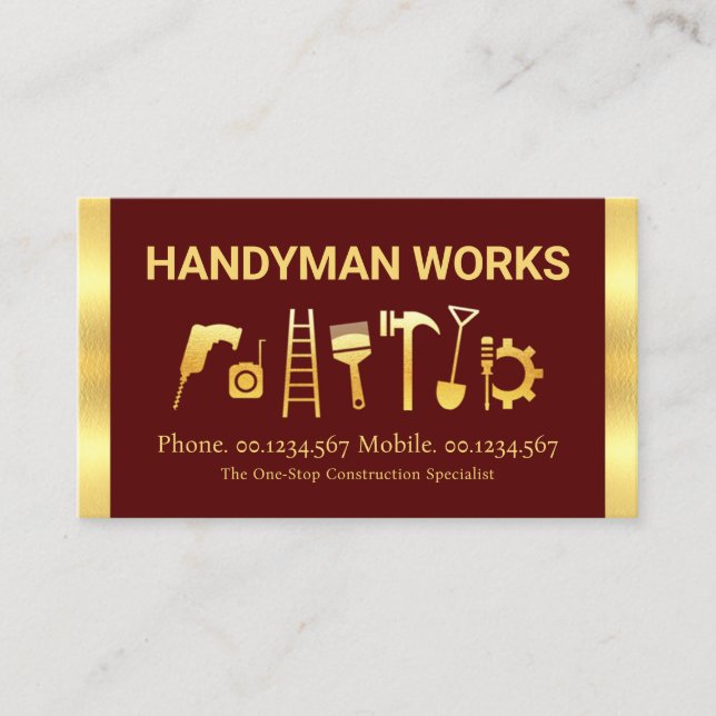 Carte De Visite Outils Handyman Étonnant Avec Des Bandes D'Or (Devant)
