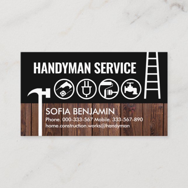 Carte De Visite Outils Handyman Sur La Clôture En Bois (Devant)