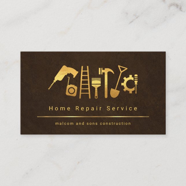 Carte De Visite Outils main Brown Grunge Gold (Devant)