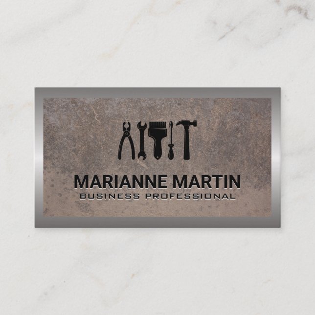 Carte De Visite Outils main du matériel | Arrière - plan métalliqu (Devant)