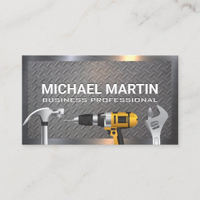Carte De Visite Outils main du matériel | Métal à motifs en acier (Devant)