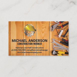 Carte De Visite Outils main sur table en bois   Logo de constructi