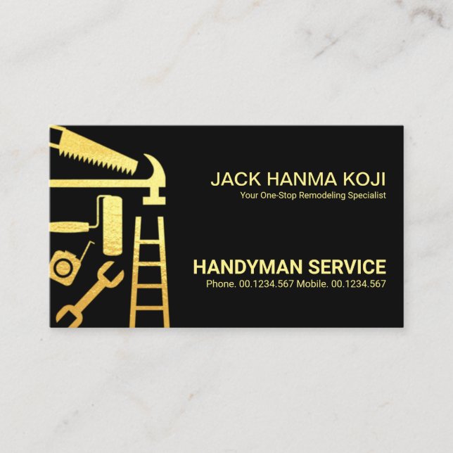 Carte De Visite Outils manuyman de construction d'or (Devant)
