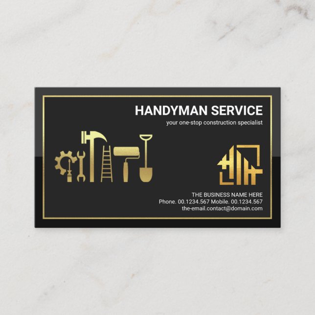 Carte De Visite Outils Manyman pour cadre or élégant Accueil Logo (Devant)