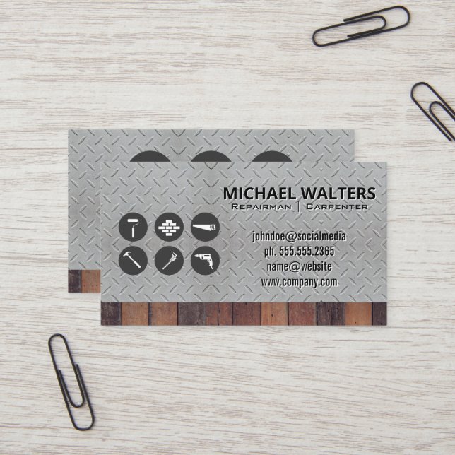 Carte De Visite Outils matériels | Acier et bois (Devant/Arrière en situation)