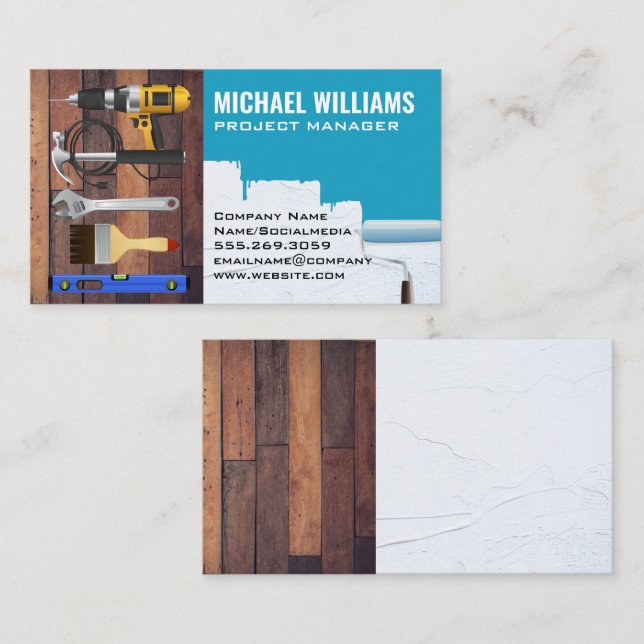 Carte De Visite Outils matériels | Handyman | Bois et mur peint (Devant / Derrière)