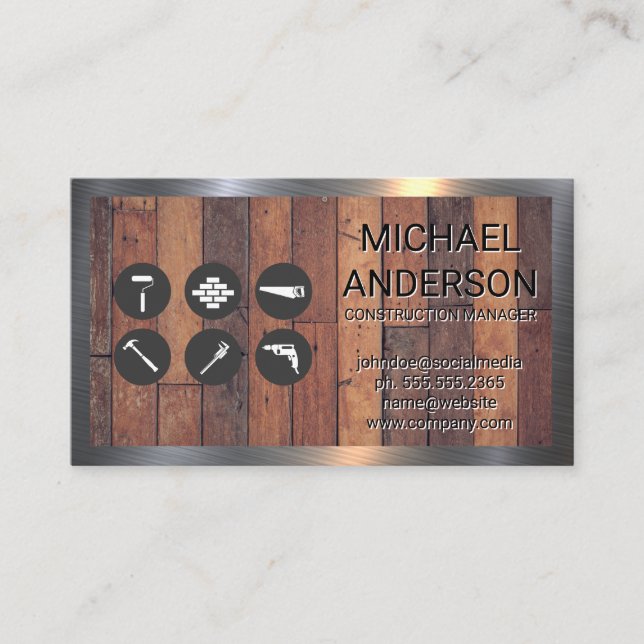 Carte De Visite Outils matériels | Panneaux en bois (Devant)