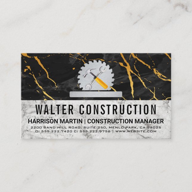Carte De Visite Outils matériels | scie | Marbre noir | Constructi (Devant)