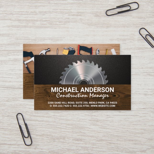 Carte De Visite Outils matériels | Vue de table | Bois (Devant/Arrière en situation)