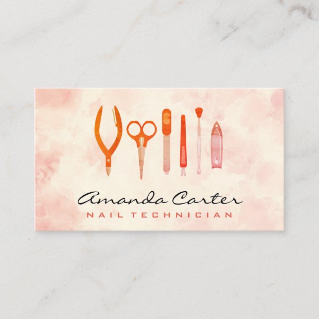 Carte De Visite Outils ongles manicuristes | Arrière - plan aquare (Devant)