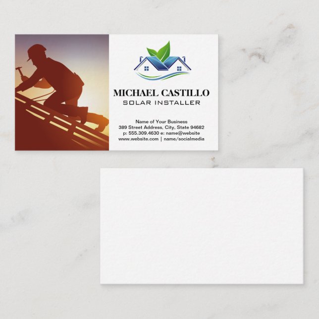 Carte De Visite Ouvrier du toit de construction | Installer (Devant / Derrière)