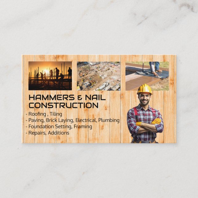 Carte De Visite Ouvriers du col bleu | Site de construction (Devant)