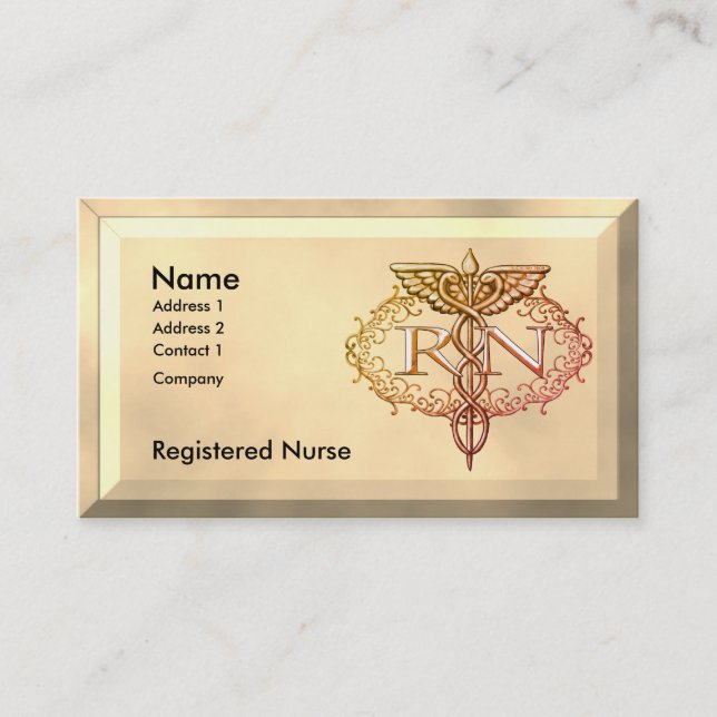 Carte De Visite Oval Gold Caduceus RN Nurse (Devant)