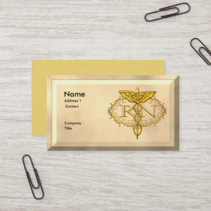 Carte De Visite Oval Gold Caduceus RN Nurse