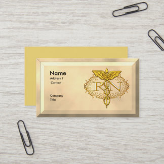 Carte De Visite Oval Gold Caduceus RN Nurse