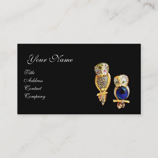 Carte De Visite OWLS JEWEL, Or, Sapphire Bleu, Topaz Pearle Blanch (Devant)