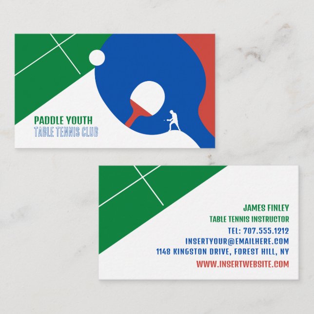 Carte De Visite Paddle Design, Club de tennis de table, Instructeu (Devant / Derrière)