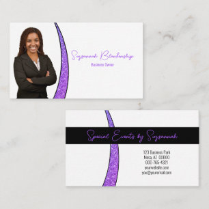 Carte De Visite Pailleté Faux Argent Violet Photo Professionnel