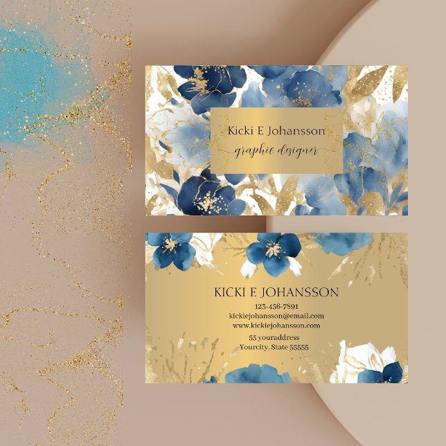 Carte de visite Pailletée Or Bleu (Blue Gold Glitter Business Card)