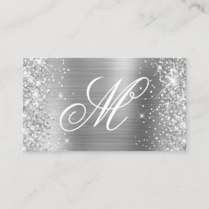 Carte De Visite Paillettes d'argent et monogramme fantaisie en feu