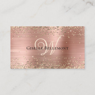 Carte De Visite Paillettes de Faux Or Rose Monogramme Glamour Élég