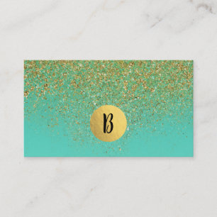 Carte De Visite Paillettes dorées en cascade & Aqua sarcelle Glamo