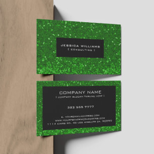 Carte De Visite Paillettes et scintillements Bokeh vert avec accen