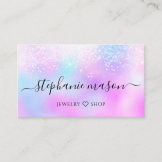 Carte De Visite Paillettes holographiques pastel girly iridescent 