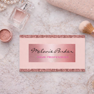 Carte De Visite Paillettes rose doré élégantes et chic métallisé
