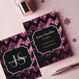 Carte De Visite Paillettes rose foncé scintillent Monogram Chevron