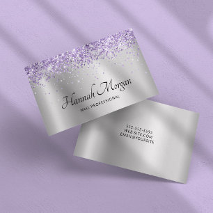 Carte De Visite Paillettes Violet Ombré Argent Clair Élégant