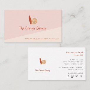 Carte De Visite Pain rose orange Scone Logo Simple Boulangerie mod