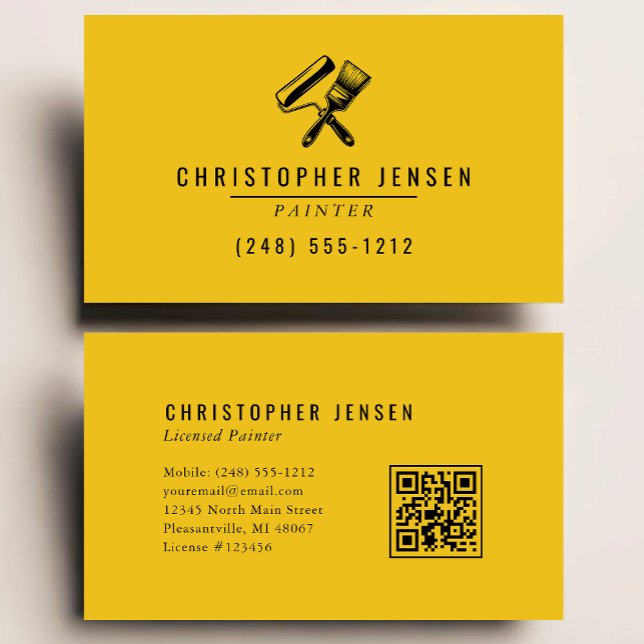 Carte De Visite Painter QR Code Yellow Black Painting (Créateur téléchargé)
