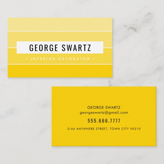 Carte De Visite PAINTURE MODERNE SWATCH simple tendance jaune noir (Devant / Derrière)